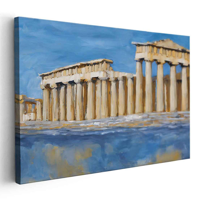 Golden Aegean Dreams: Textured Impression of the Parthenon in Blue and Gold
