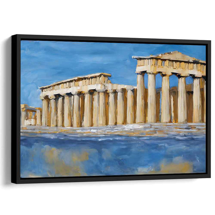 Golden Aegean Dreams: Textured Impression of the Parthenon in Blue and Gold