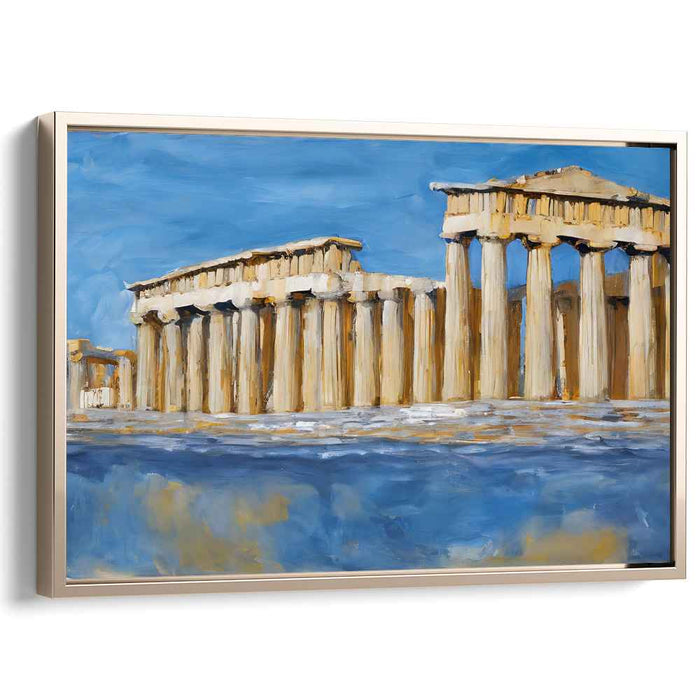 Golden Aegean Dreams: Textured Impression of the Parthenon in Blue and Gold