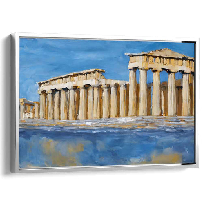 Golden Aegean Dreams: Textured Impression of the Parthenon in Blue and Gold