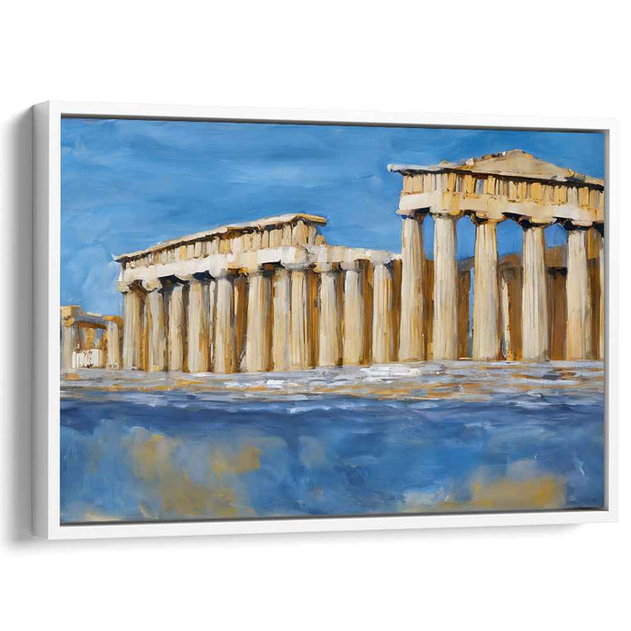 Golden Aegean Dreams: Textured Impression of the Parthenon in Blue and Gold