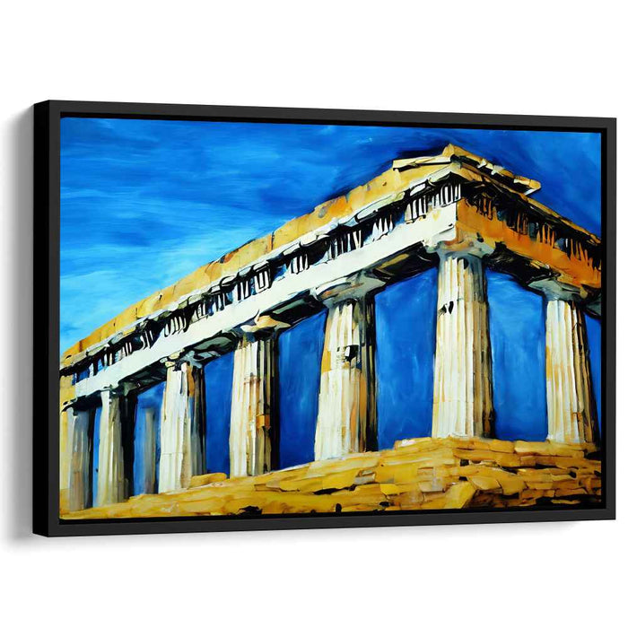 Temple Of Aegean Skies: Ancient Greek Temple in Vibrant Blue Sky Canvas Art Print