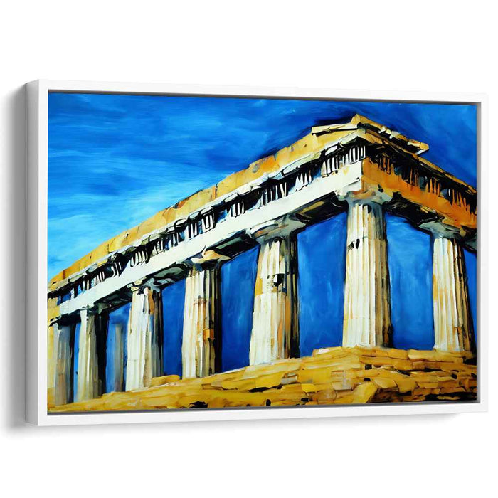 Temple Of Aegean Skies: Ancient Greek Temple in Vibrant Blue Sky Canvas Art Print