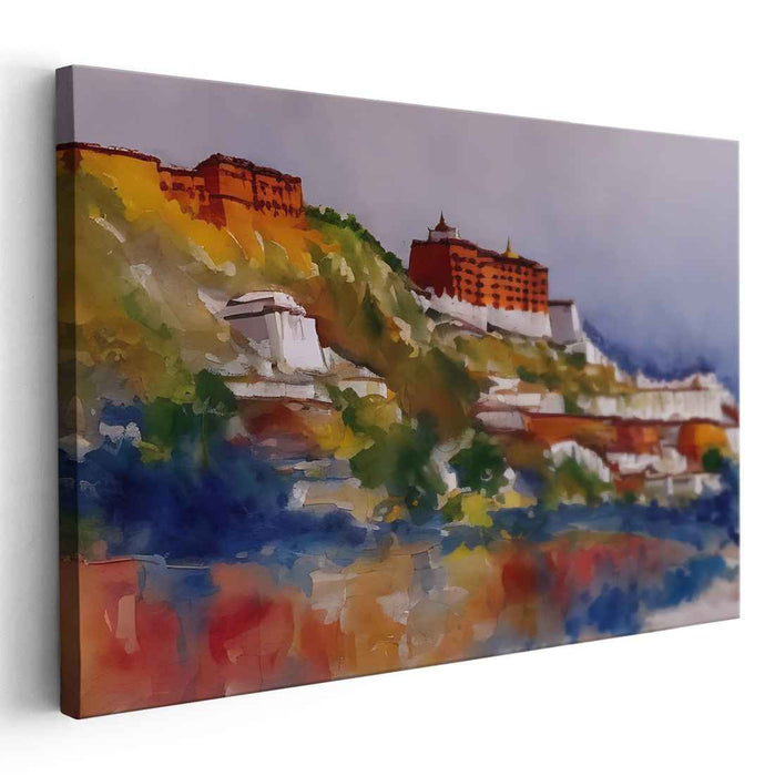 Majestic Hilltop Monastery: A Serene Impressionist Canvas Art Print