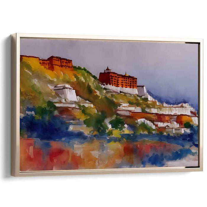 Majestic Hilltop Monastery: A Serene Impressionist Canvas Art Print