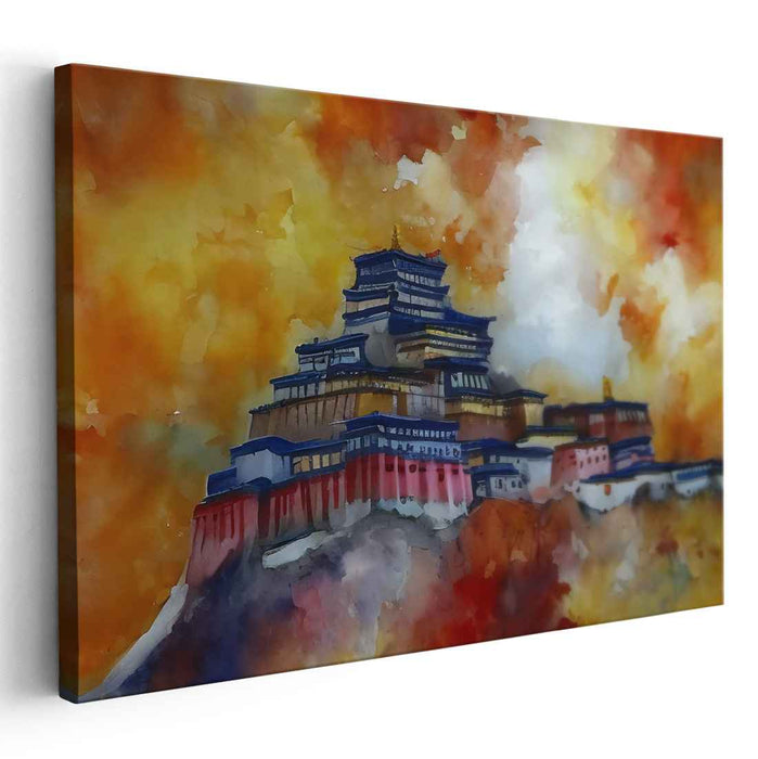 Mystic Elegance: Surreal Watercolor of an Eastern Monastery Canvas Art