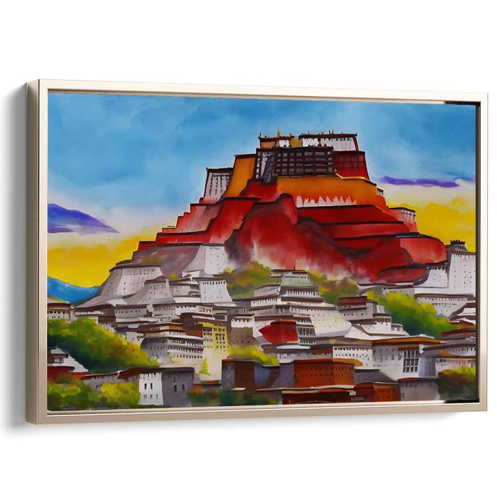 Mystical Sunrise at Potala Palace: Vibrant Watercolor Landscape