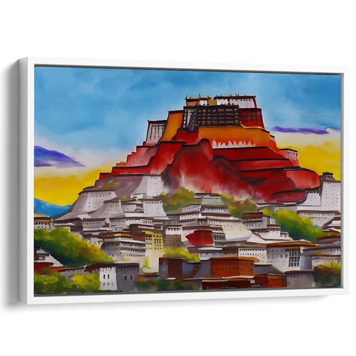 Mystical Sunrise at Potala Palace: Vibrant Watercolor Landscape