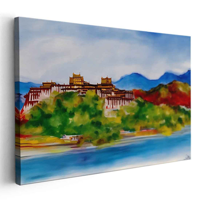 Silent Palace Whispers: Impressionist Landscape of Potala Palace Canvas Art