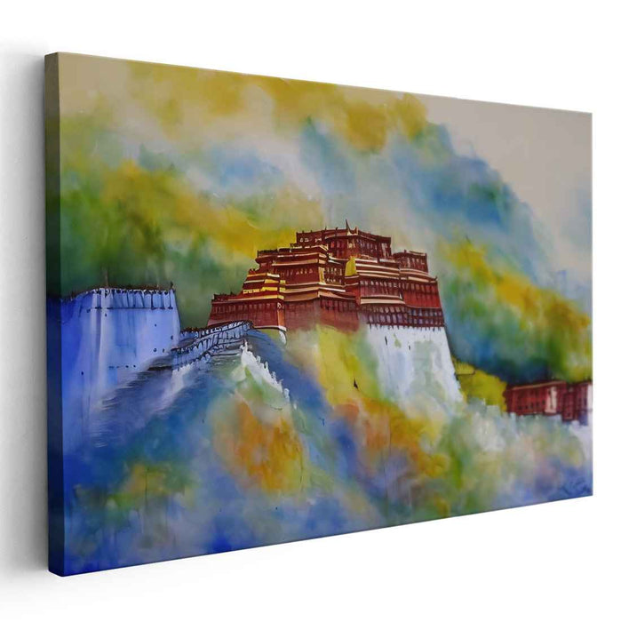 Potala Serenade: Romantic Impression of Potala Palace in Watercolor