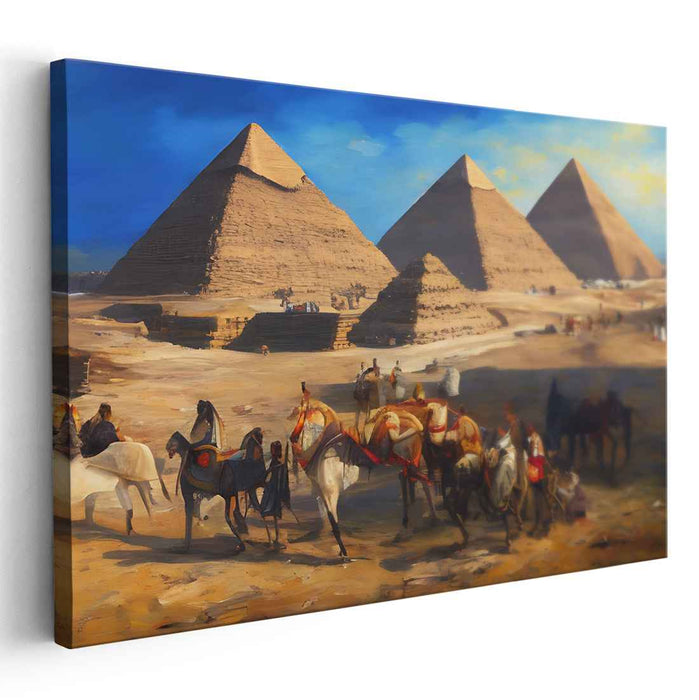 Sandstone Silhouettes Embrace Twilight: Majestic Giza Pyramids Landscape Canvas Art