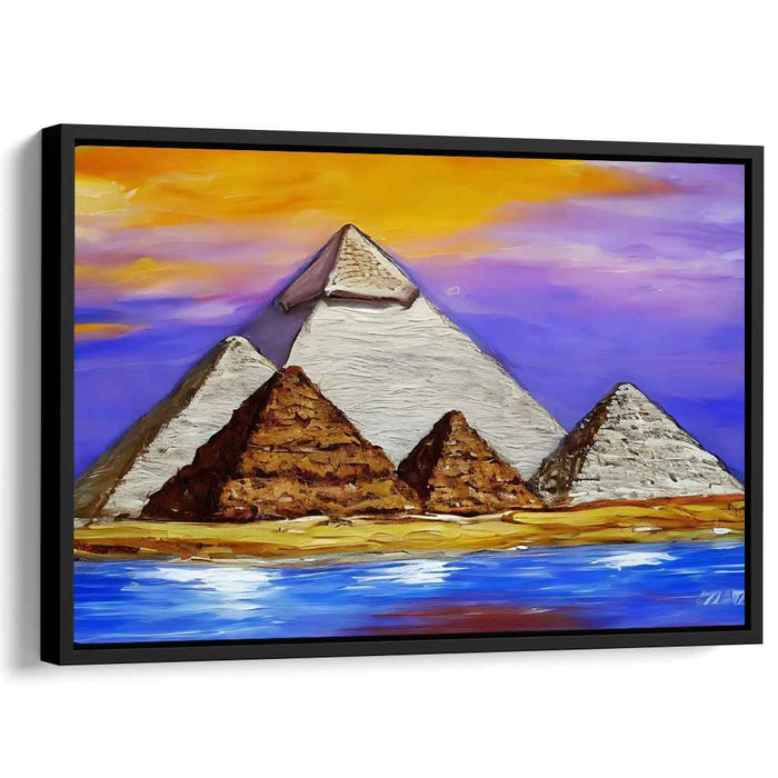 Sandswept Horizon Glow: Textured Pyramids at Sunset Canvas Art