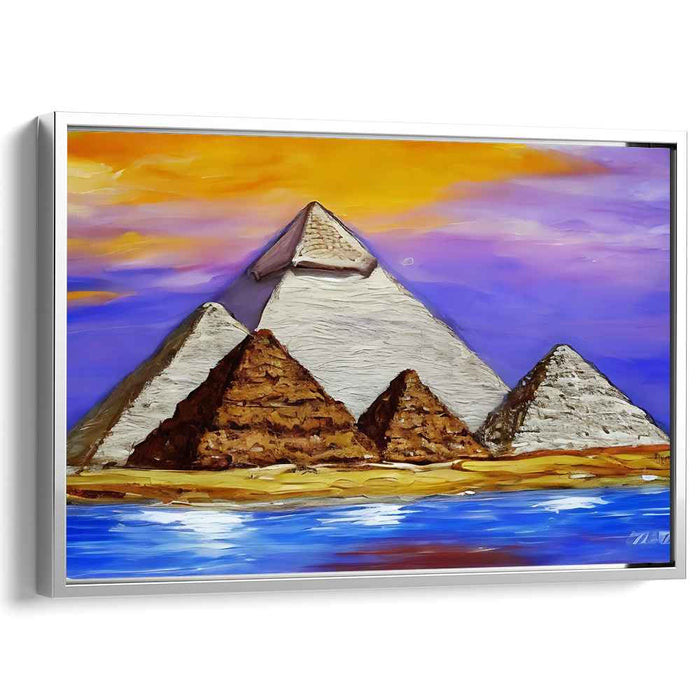 Sandswept Horizon Glow: Textured Pyramids at Sunset Canvas Art