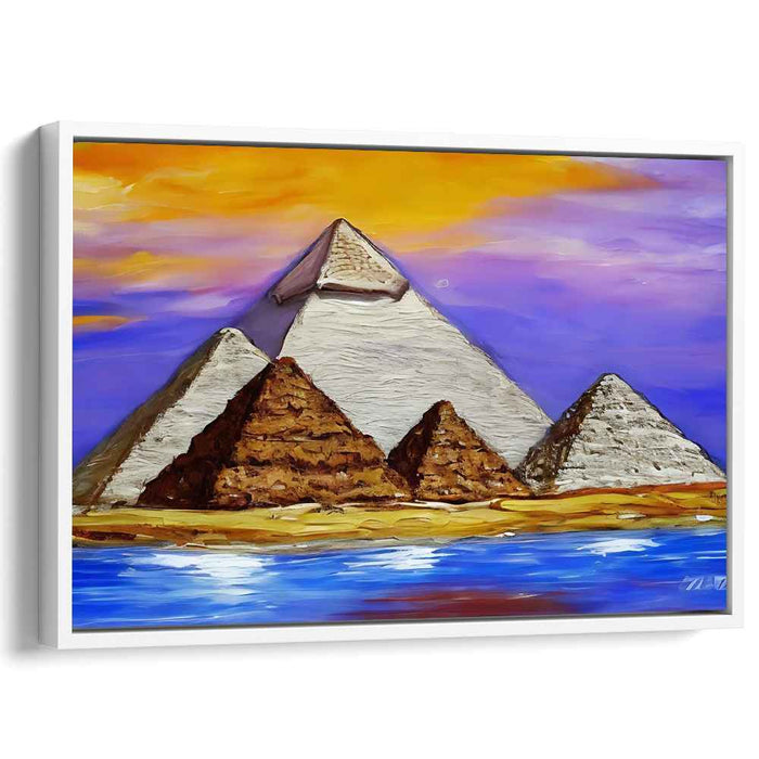 Sandswept Horizon Glow: Textured Pyramids at Sunset Canvas Art