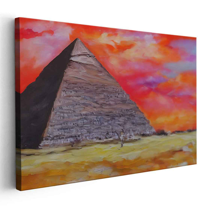 Fiery Sunset Over Ancient Pyramid: Impressionistic Canvas Art Print