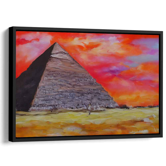 Fiery Sunset Over Ancient Pyramid: Impressionistic Canvas Art Print