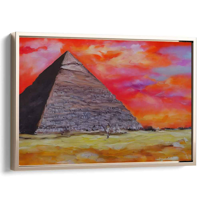 Fiery Sunset Over Ancient Pyramid: Impressionistic Canvas Art Print