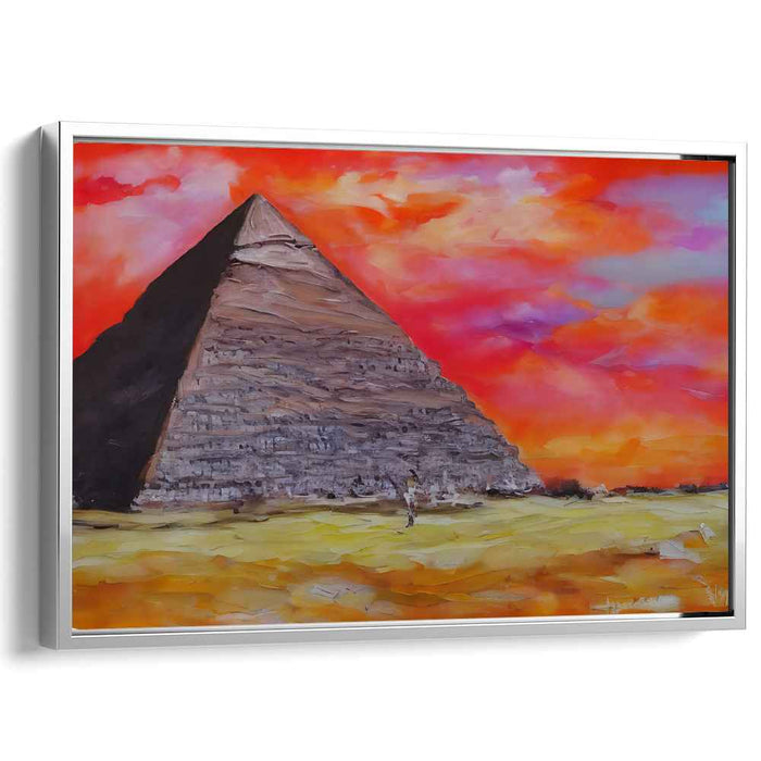 Fiery Sunset Over Ancient Pyramid: Impressionistic Canvas Art Print
