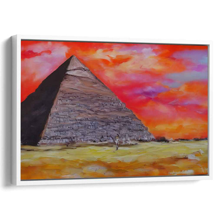 Fiery Sunset Over Ancient Pyramid: Impressionistic Canvas Art Print