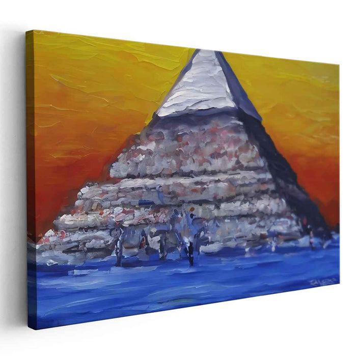 Mystical Pyramid: Abstract Expressionist Canvas Art Print with Vibrant Hues