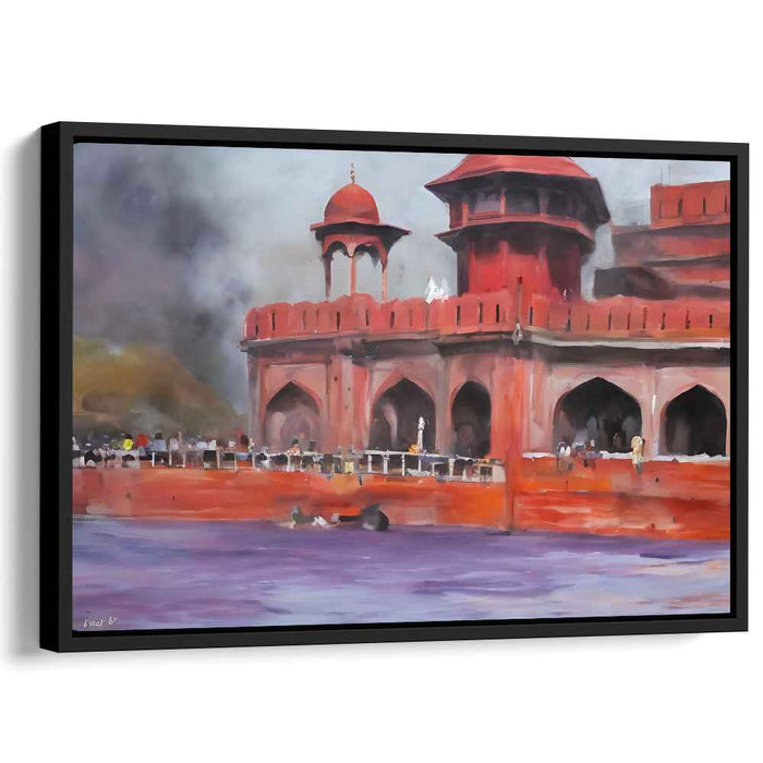 Crimson Citadel Waterside Print: Red Fort by the River Canvas Art Print