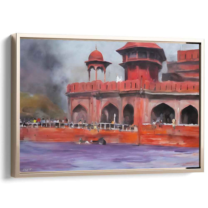 Crimson Citadel Waterside Print: Red Fort by the River Canvas Art Print