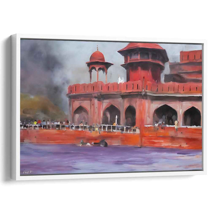 Crimson Citadel Waterside Print: Red Fort by the River Canvas Art Print