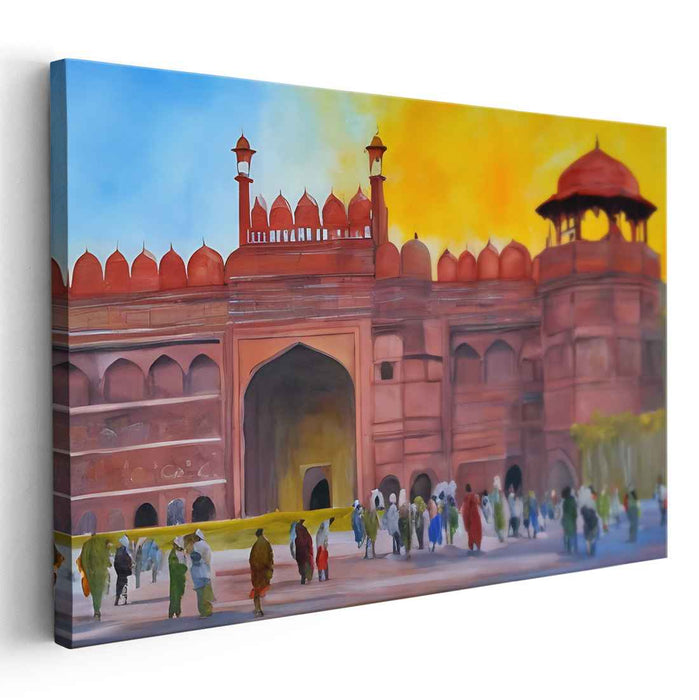 Sunset Serenade at Red Fort: Impressionistic Historical Canvas Art