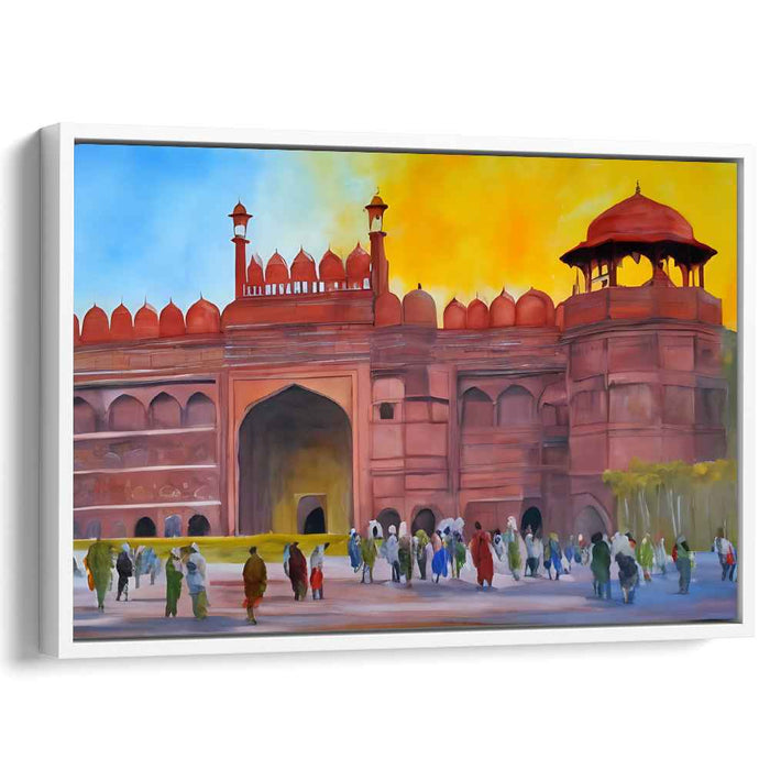 Sunset Serenade at Red Fort: Impressionistic Historical Canvas Art