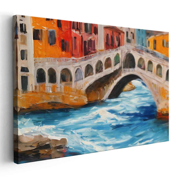 Vibrant Canal Bridge: Impressionist European Waterway Canvas Art
