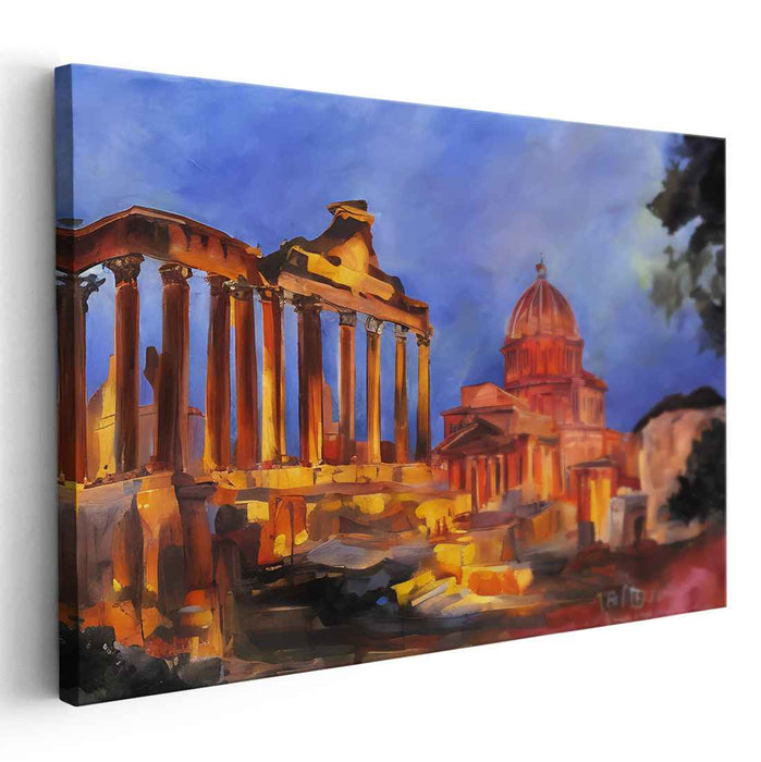 Echoes of Time and Light: Sunset Over Ancient Architecture Canvas Art Print