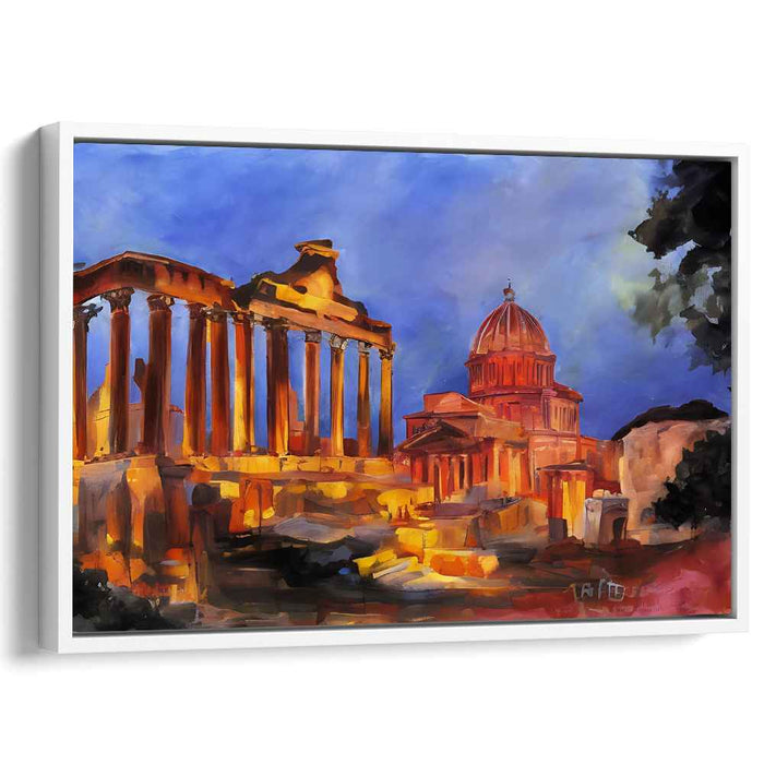 Echoes of Time and Light: Sunset Over Ancient Architecture Canvas Art Print