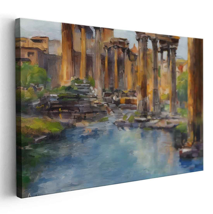 Faded Echoes Whispering Stories: Watercolor Vista of Roman Ruins Canvas Art