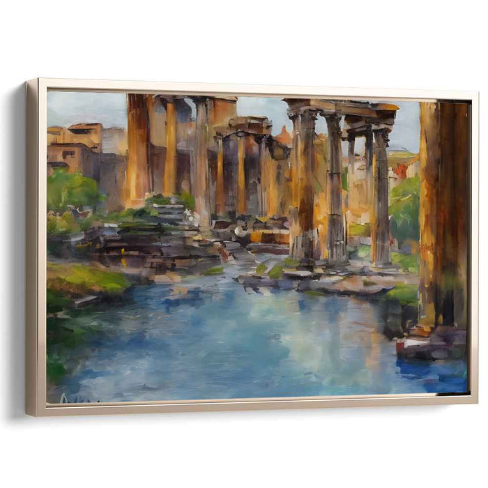 Faded Echoes Whispering Stories: Watercolor Vista of Roman Ruins Canvas Art