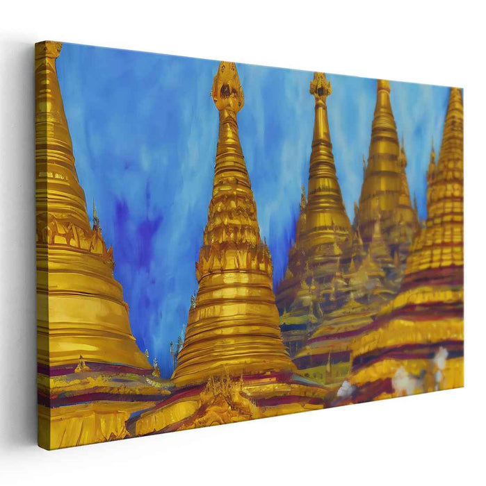 Golden Pagoda Whispers: Majestic Myanmar Splendor on Canvas