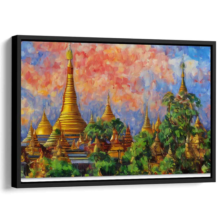 Sunset Serenity Temple Glow: Impressionist Temple Landscape at Sunset