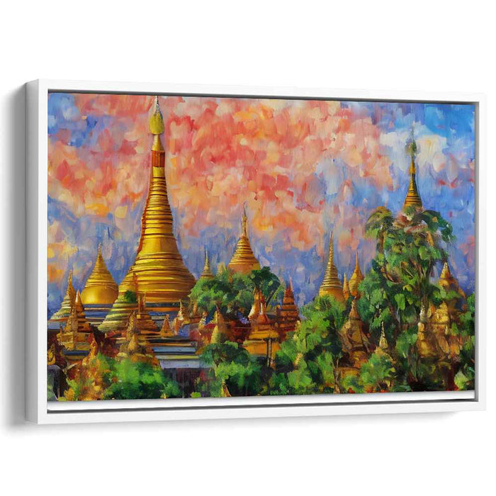 Sunset Serenity Temple Glow: Impressionist Temple Landscape at Sunset