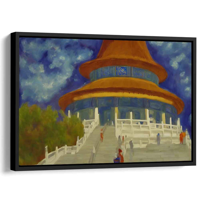 Oriental Elegance in Clouds: Enchanting Asian Pagoda Under a Dramatic Sky Canvas Art