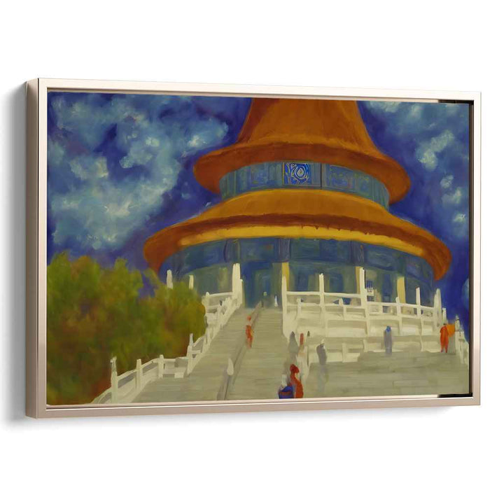 Oriental Elegance in Clouds: Enchanting Asian Pagoda Under a Dramatic Sky Canvas Art