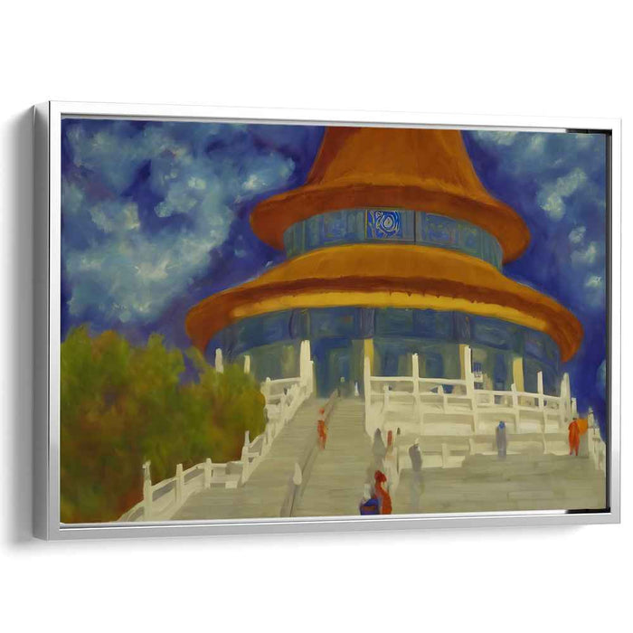 Oriental Elegance in Clouds: Enchanting Asian Pagoda Under a Dramatic Sky Canvas Art