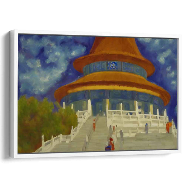 Oriental Elegance in Clouds: Enchanting Asian Pagoda Under a Dramatic Sky Canvas Art