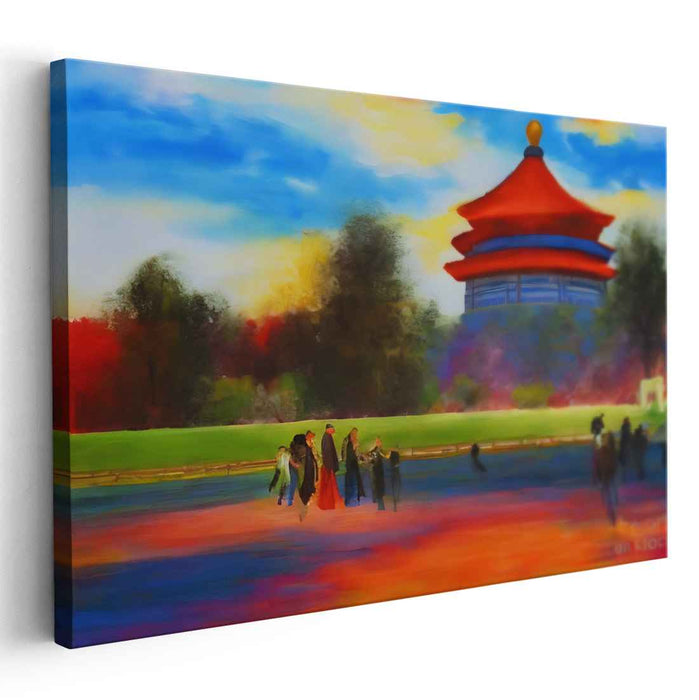Silk Shadows Dance at Dusk: Oriental Pavilion at Sunset Canvas Art