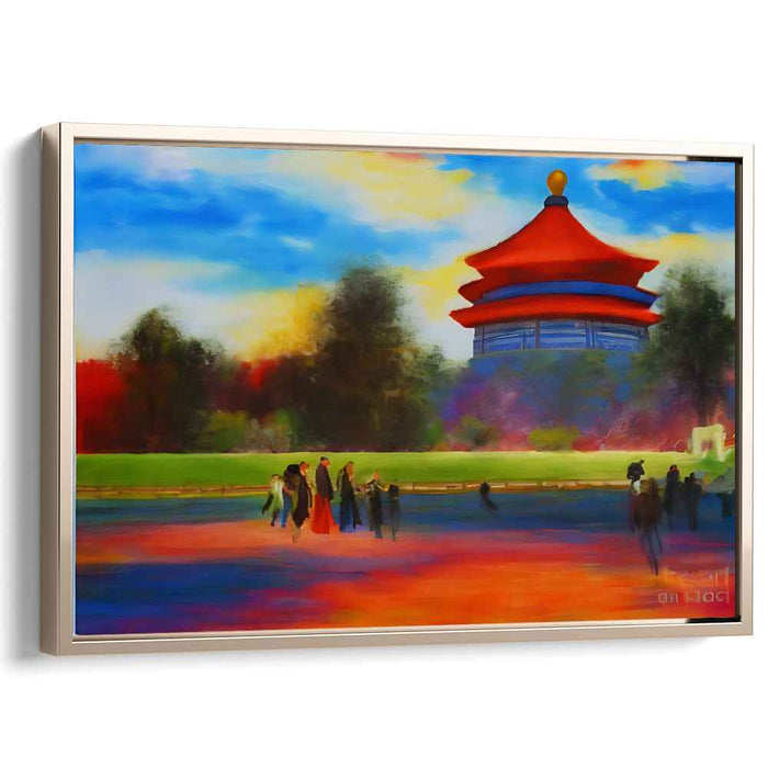 Silk Shadows Dance at Dusk: Oriental Pavilion at Sunset Canvas Art