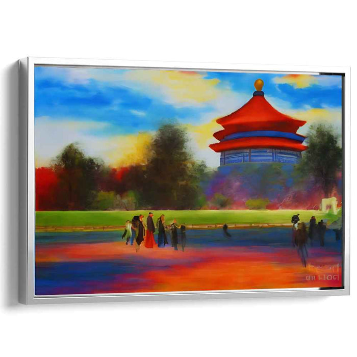 Silk Shadows Dance at Dusk: Oriental Pavilion at Sunset Canvas Art