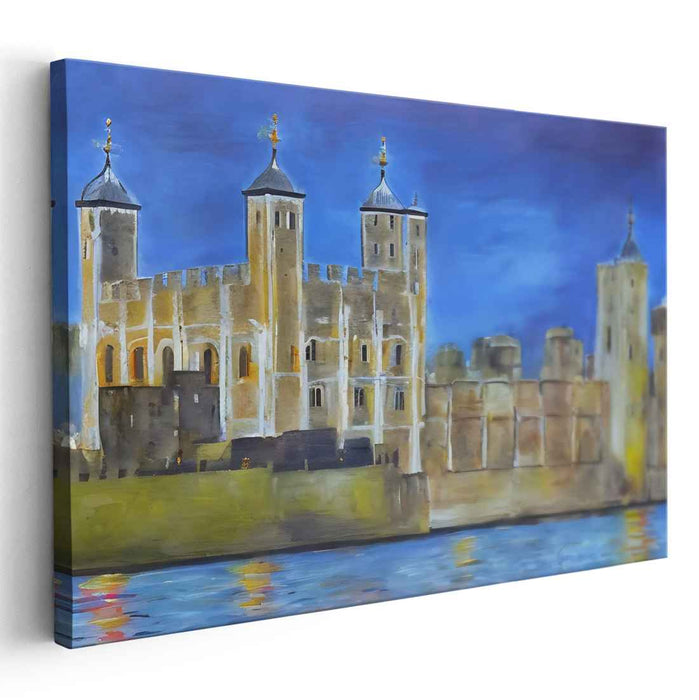 Echoes of Stone Towers: Serene Castle Reflections Canvas Art Print
