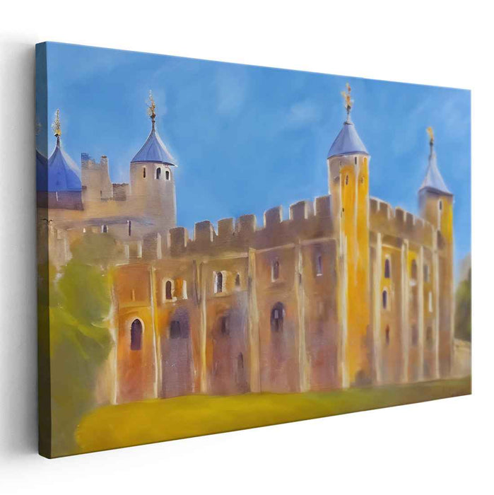 Azure Citadel: Radiant Castle Against Clear Blue Sky Canvas Art Print