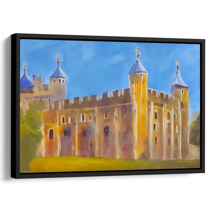 Azure Citadel: Radiant Castle Against Clear Blue Sky Canvas Art Print