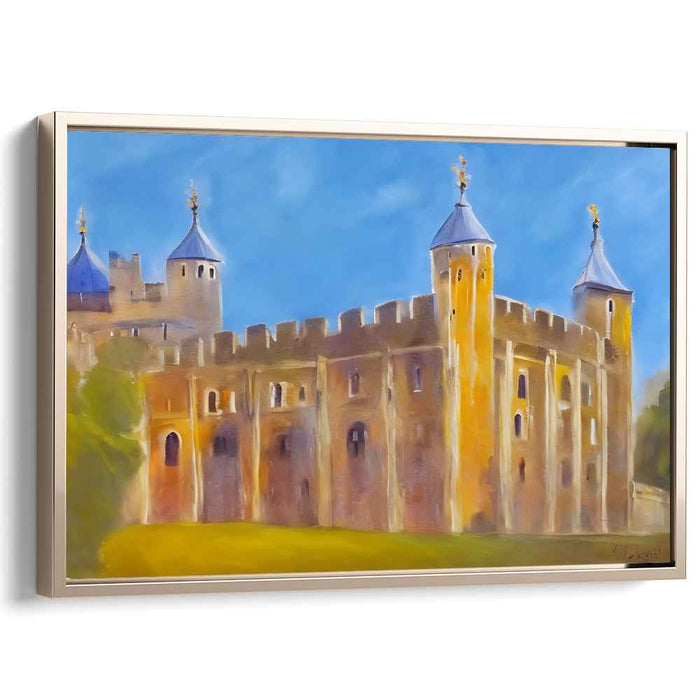 Azure Citadel: Radiant Castle Against Clear Blue Sky Canvas Art Print