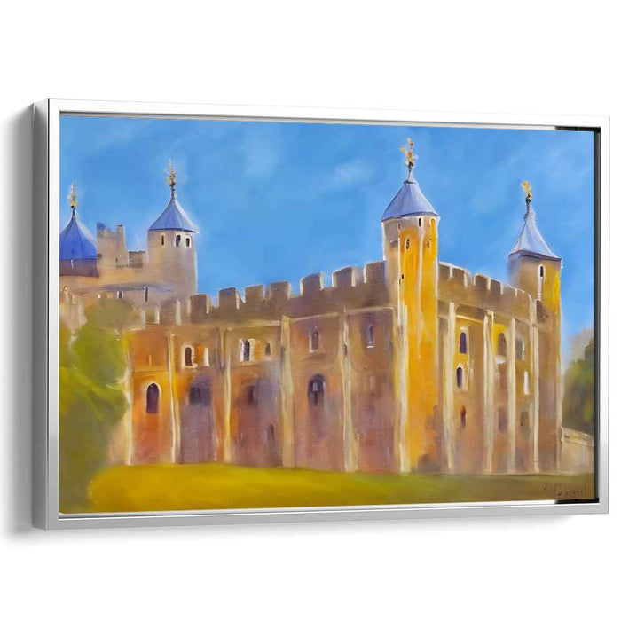 Azure Citadel: Radiant Castle Against Clear Blue Sky Canvas Art Print