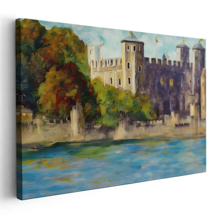Historic Castle by the Water: Autumn Serenity Canvas Art Print